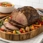 Beef Shoulder Roast served with colorful vegetables.